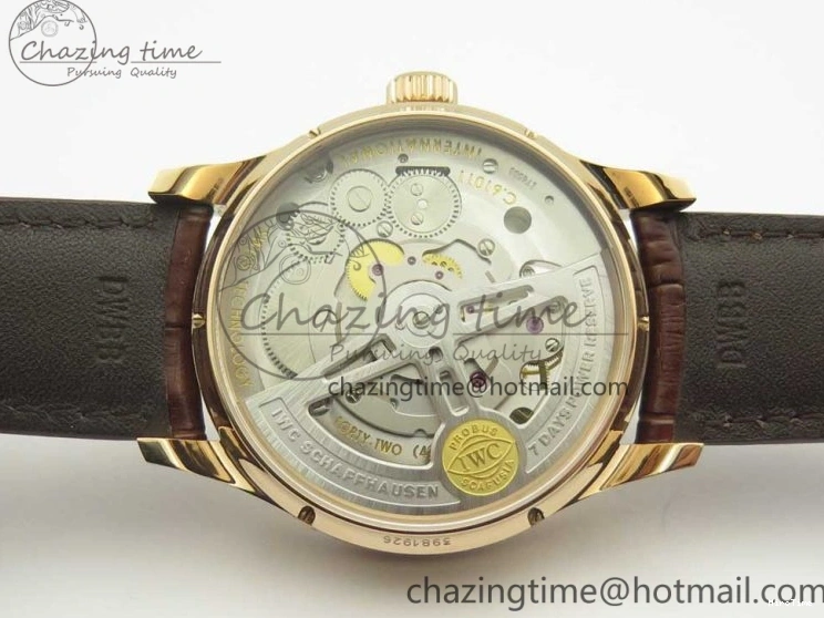 MIROTIME 0223 Portuguese Tourbillon IW504602 RG ZF Best Edition White Dial on Brown Leather Strap Stretchable 7178